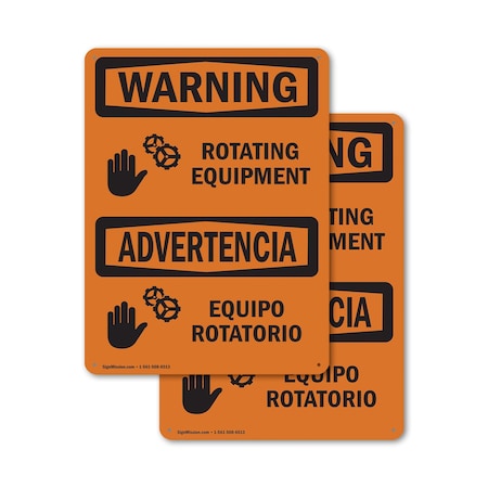 Signmission Rotating Equipment With Symbol Bilingual OSHA Warning Sign, Aluminum, 10in W x 14in L, 2PK OS-2PACK-WS-A-1014-L-12829
